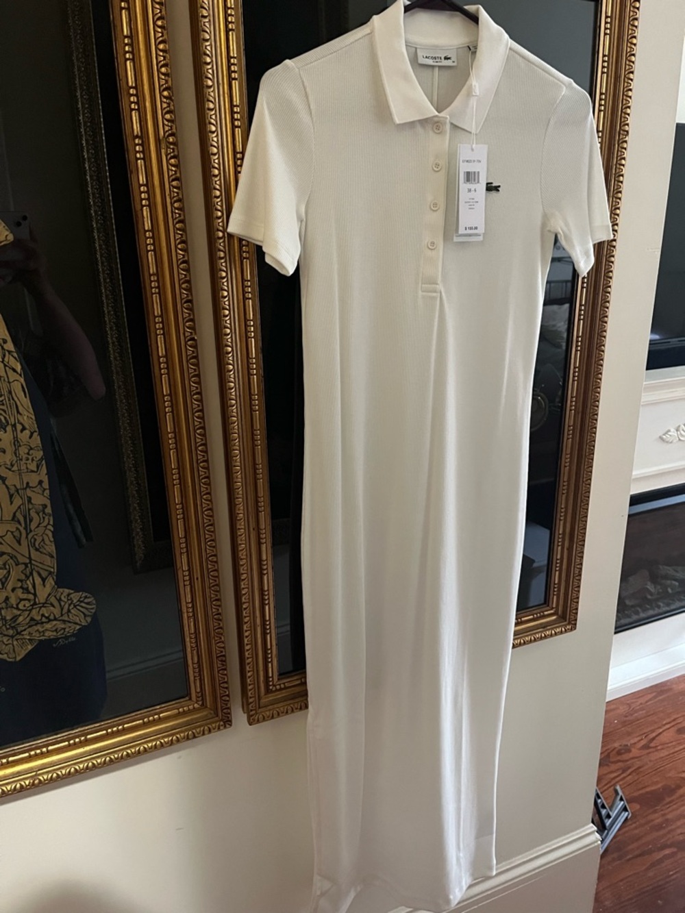 Lacoste Cream Short-Sleeve Polo Maxi Dress